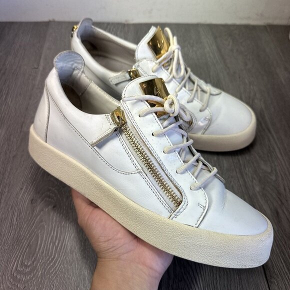 Giuseppe Zanotti FRANKIE Men\'s White Leather Double Zip Low Top Sneakers US 10